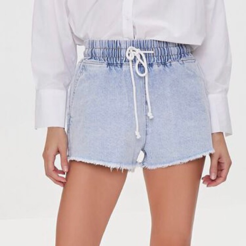 Forever 21 Frayed Drawstring Light Denim Shorts